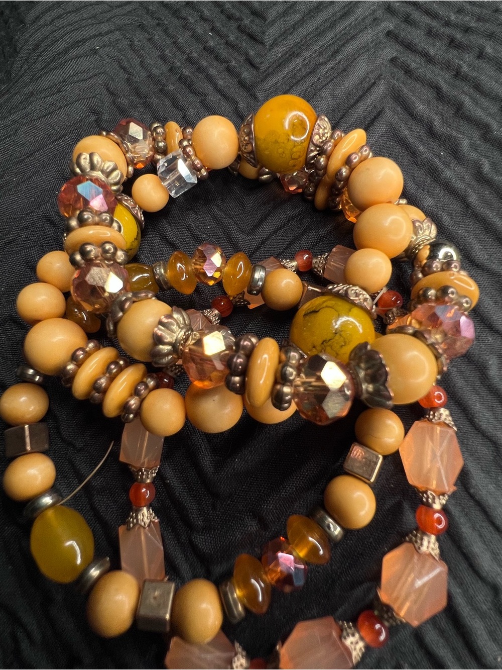 4-Piece Mustard Orange Beaded Stretch Bracelet Stack